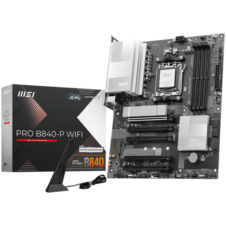 MSI PRO B840-P WIFI, ATX, Socket AM5, 4x DDR5 Dual Channel DDR5 up to 8000(OC)MHz, 5x PCIe x16 slot, 2x M.2 slot, 4x USB 2.0, 2x