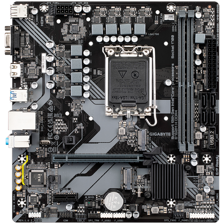 GIGABYTE Mainboard Desktop B760M H DDR4 (LGA1700, 2xDDR4, 1xDSub, 1xHDMI, GLAN, 1x PCI Express x16 PCIe 4.0, 1x PCI Express x1 P