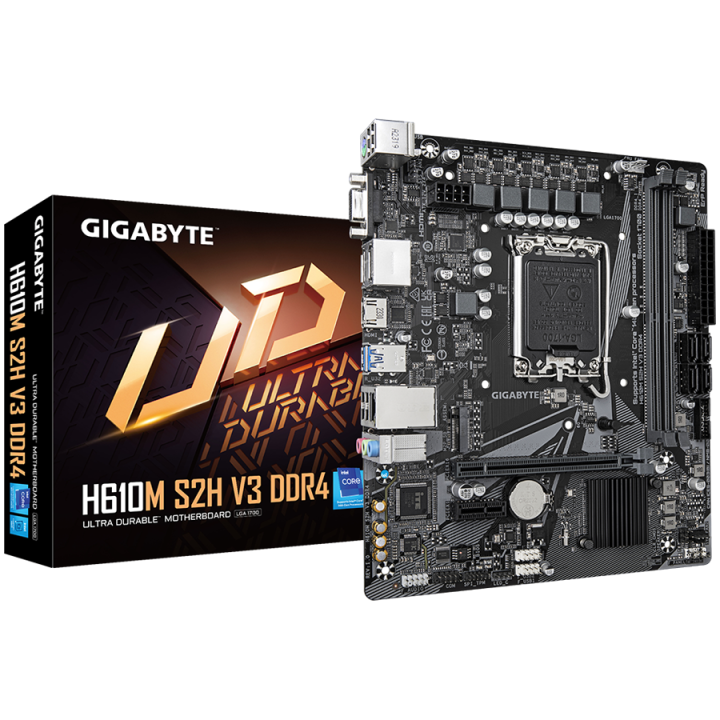 GIGABYTE MB H610M S2H V3 DDR4 LGA1700 2 x DDR4 1 x M.2 4 x SATA 1 x D-Sub 2 x DisplayPorts 1 x HDMI port Micro ATX