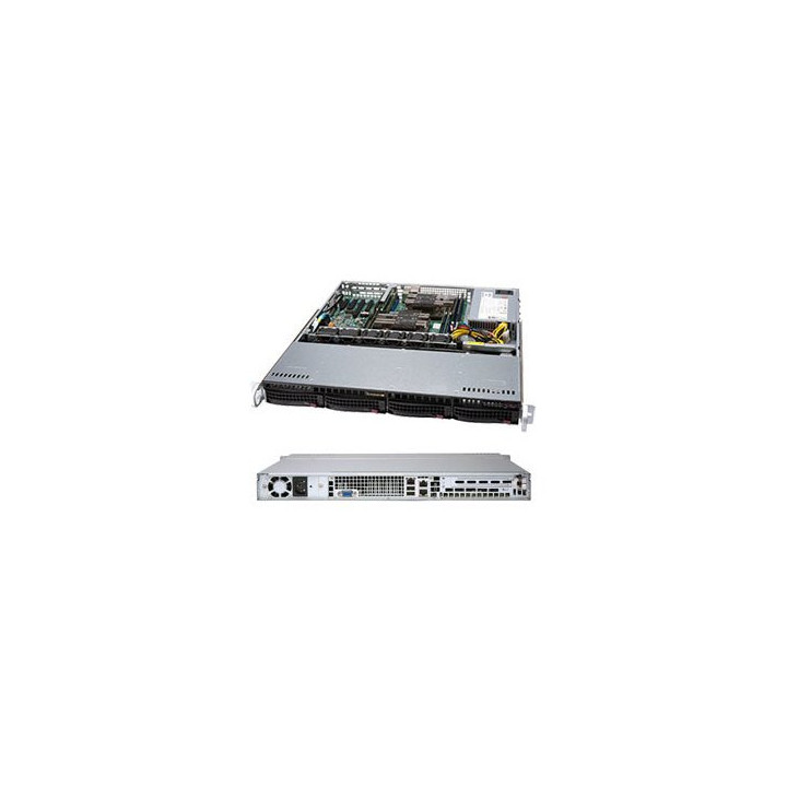 Supermicro 1.1U Chassis for motherboard support size: (12" x 10") (9.6" x 9.6"), 4 x 3.5" hot-swap SAS/SATA drive bay with SES2,