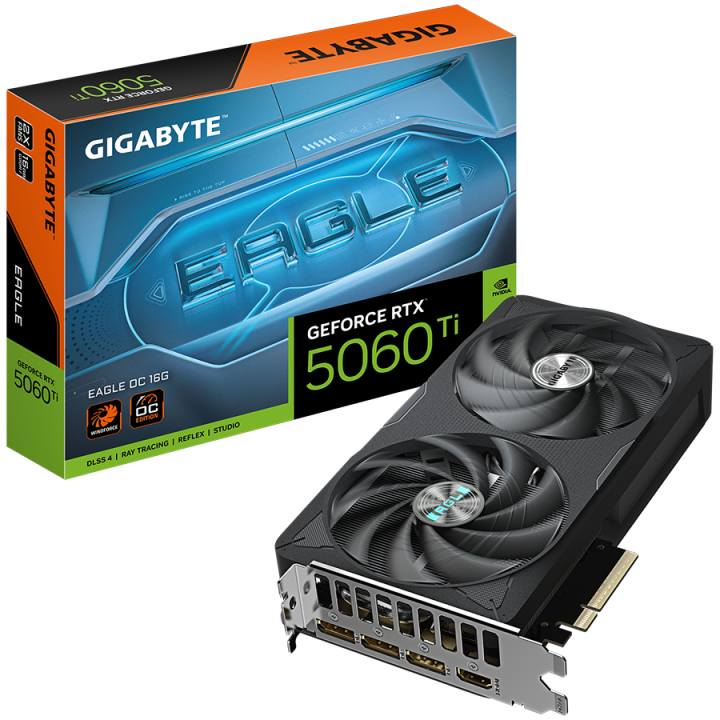GIGABYTE Video Card NVIDIA GeForce RTX 5060 Ti EAGLE OC 16G (16GB GDDR7/128bit, PCI-E 5.0, 1x 8Pin Power connector, Recommended 