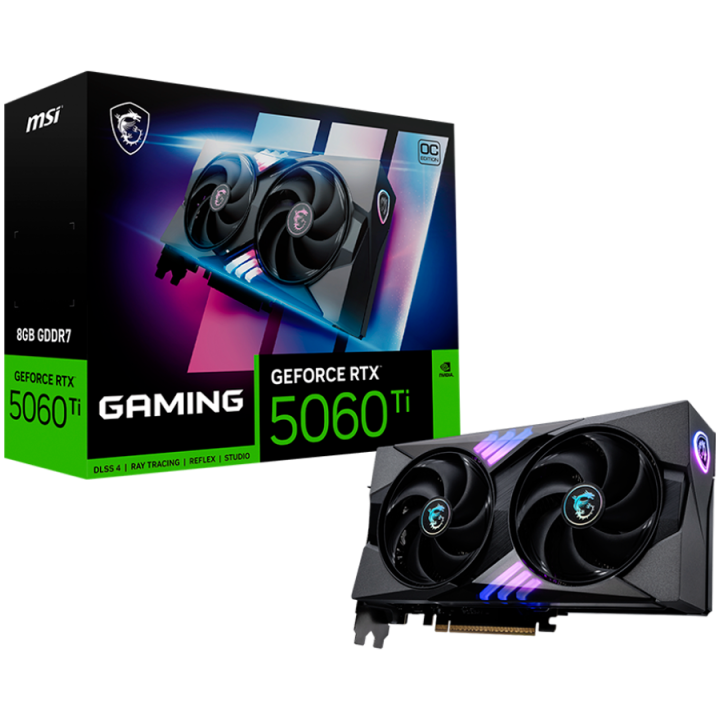 MSI Video Card Nvidia GeForce RTX 5060 Ti 8G GAMING OC, 8GB GDDR7, 128bit, Effective Memory Clock: 28000MHz, Boost: 2647 MHz, 46