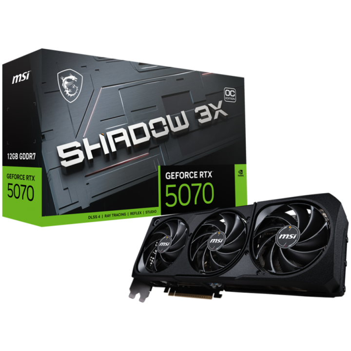 MSI Video Card Nvidia GeForce RTX 5070 12G SHADOW 3X OC (12GB GDDR7/192bit, PCI-E Gen5, 3x DP 2.1, 1x HDMI 2.1, 1x 16-pin Power 