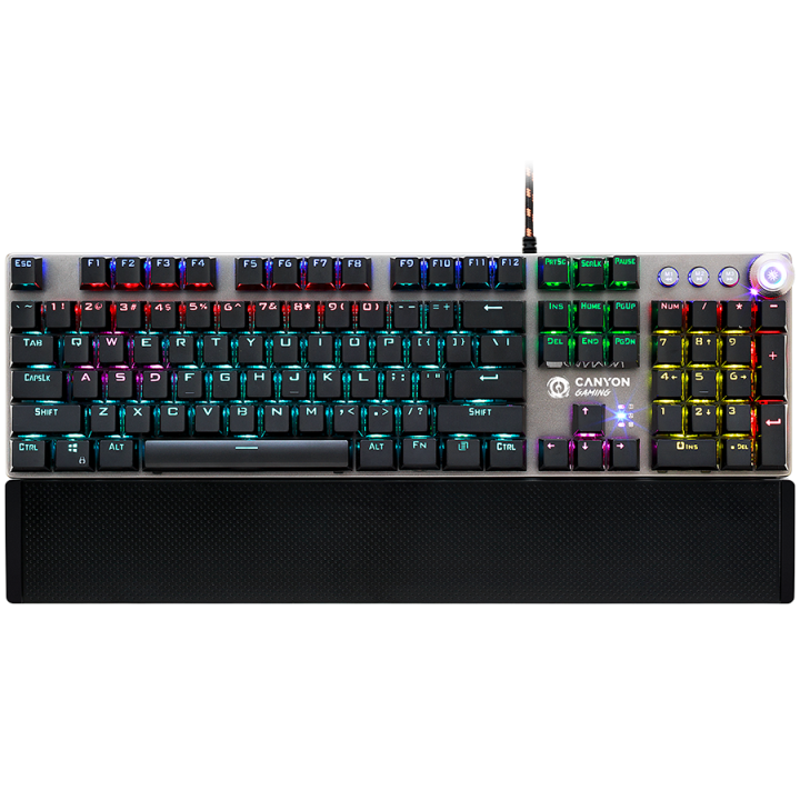 CANYON Nightfall GK-7, Wired Gaming Keyboard,Black 104 mechanical switches,60 million times key life, 22 types of lights,Removab