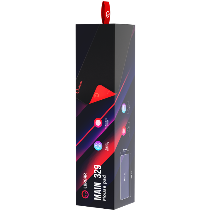 Lorgar Main 329, Gaming mouse pad, Precise control surface, Red anti-slip rubber base, size: 900mm x 360mm x 3mm, weight 0.635kg