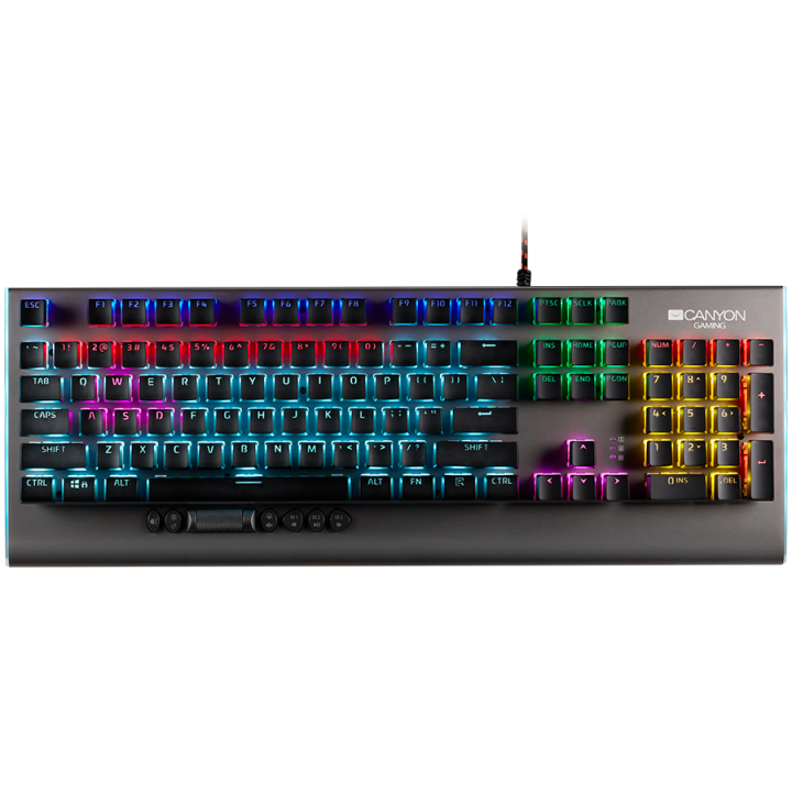 CANYON Interceptor GK-8, Wired multimedia gaming keyboard with lighting effect, 20pcs rainbow LED & 19pcs RGB light, Numbers 104