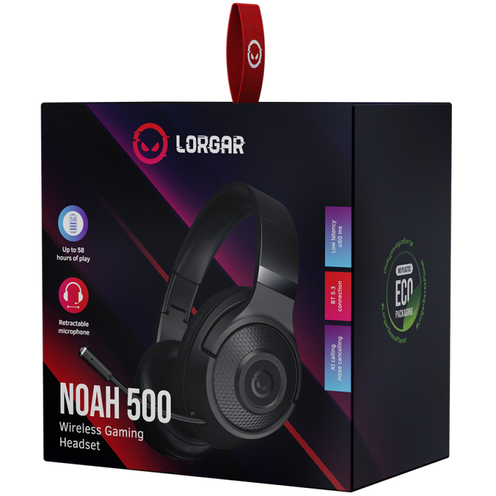 LORGAR Noah 500, Wireless Gaming headset with microphone, JL7006, BT 5.3, battery life up to 58 h (1000mAh), USB (C) charging ca