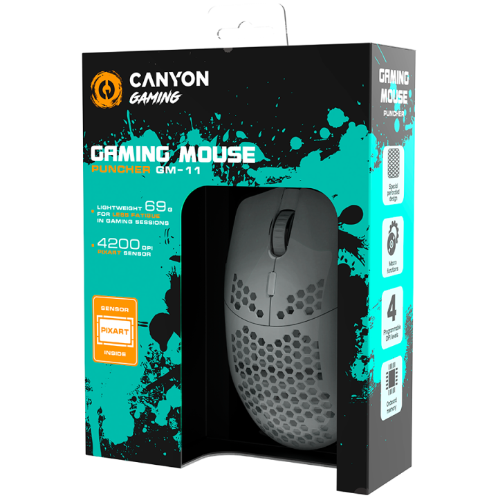 CANYON Puncher GM-11, Gaming Mouse with 7 programmable buttons, Pixart 3519 optical sensor, 4 levels of DPI and up to 4200, 5 mi