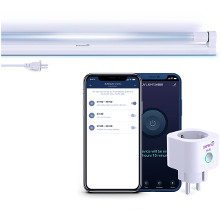 A kit consisting of PEHPL10 Smart Power Plug and PELUV01 UV lamp. Used to desinfect working and residential premises with remote