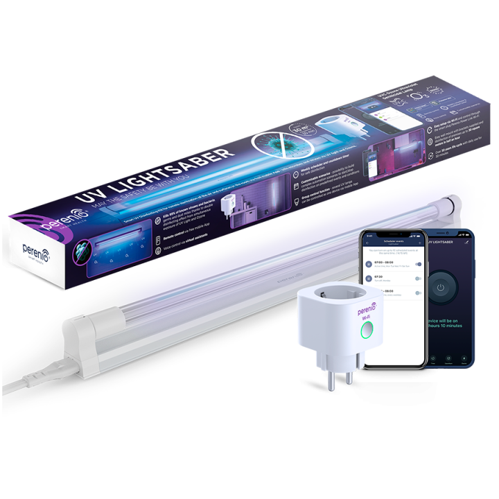 A kit consisting of PEHPL10 Smart Power Plug and PELUV01 UV lamp. Used to desinfect working and residential premises with remote