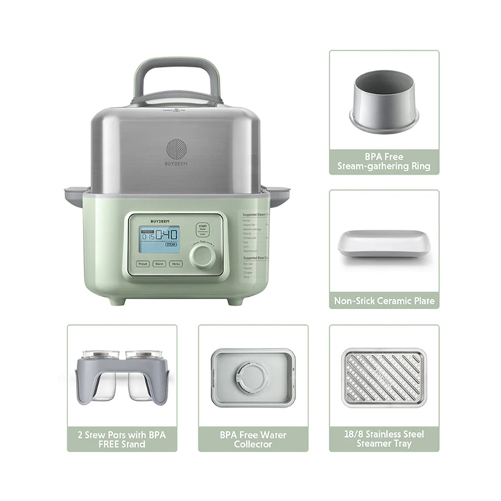 BUYDEEM Multi function Digital Food Steamer, model G564, color Cozy Greenish, EU