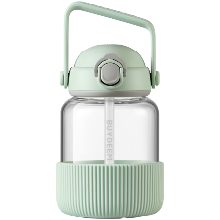 BUYDEEM Pop-Up Straw Glass Bottle 800 ml, model DG78, color Cozy Greenish