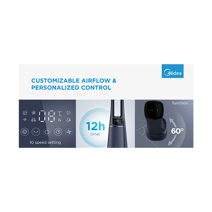 Bladeless Fan & air purifier, Smart WiFi, digital with IOT and remote, H13 HEPA filter, 10 speeds, wide oscillation, ION mode, u