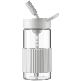 BUYDEEM Portable Glass Straw Bottle 500 ml, model CD1017, color Oats White