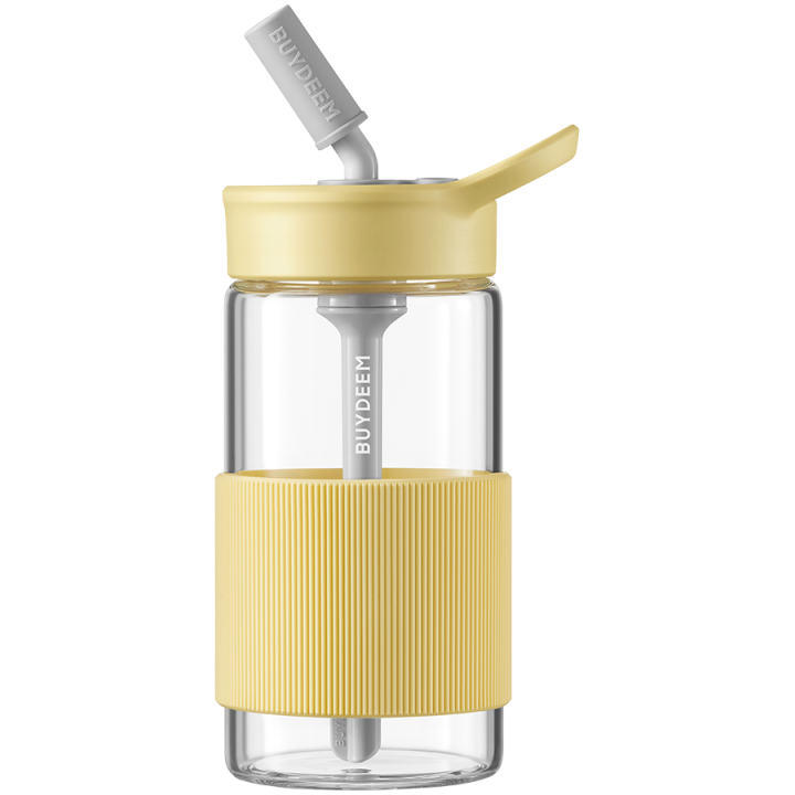 BUYDEEM Portable Glass Straw Bottle 500 ml, model CD1017, color Mellow Yellow