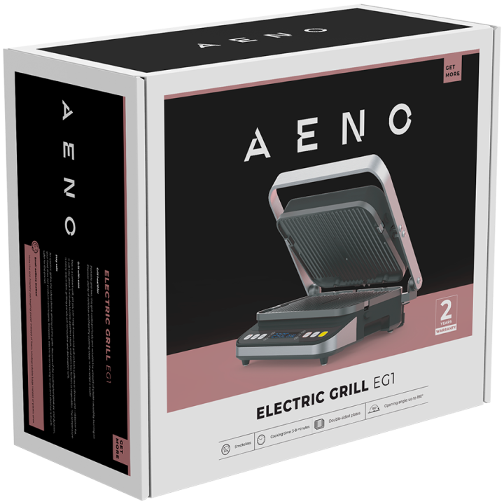 AENO ''Electric Grill EG1: 2000W, 3 heating modes - Upper Grill, Lower Grill, Both Grills Defrost, Max opening angle -180°, Temp