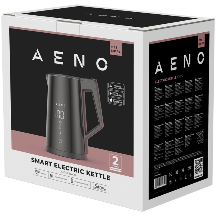 AENO Electric Kettle EK7S Smart: 1850-2200W, 1.7L, Strix, Double-walls, Temperature Control, Keep warm Function, Control via Wi-