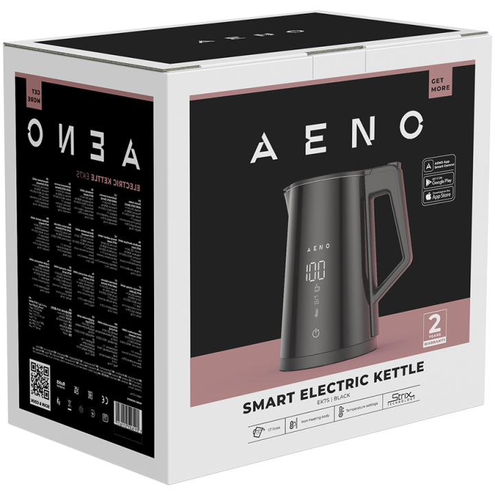 AENO Electric Kettle EK7S Smart: 1850-2200W, 1.7L, Strix, Double-walls, Temperature Control, Keep warm Function, Control via Wi-