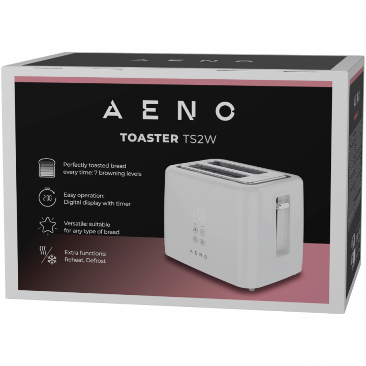 Electric Toaster, White, 220-240V, 50-60Hz, 780-930W, 2 slots, 3 modes, 7 browning levels