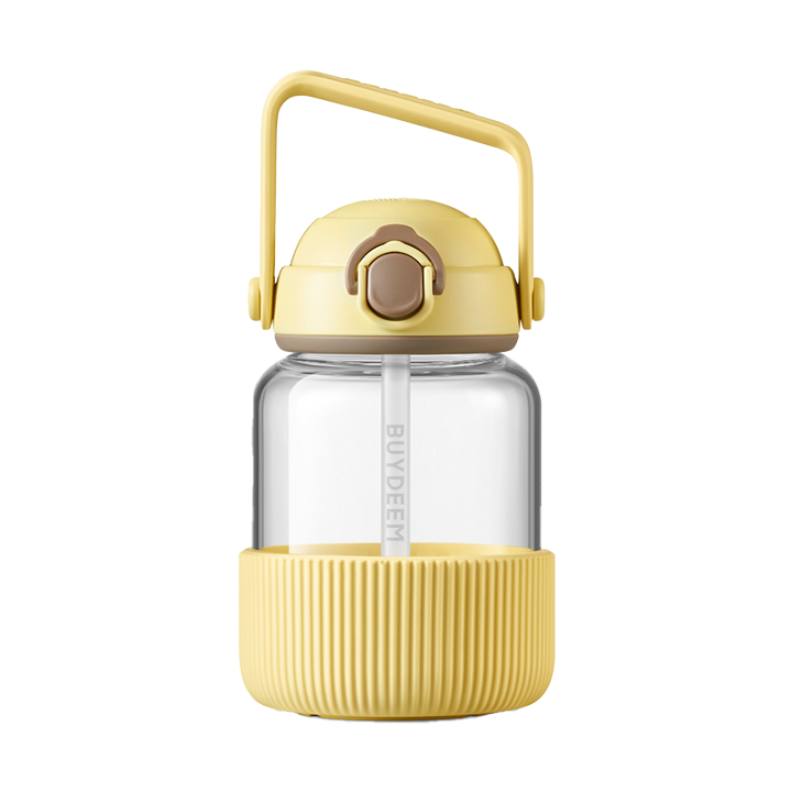 BUYDEEM Pop-Up Straw Glass Bottle 800 ml, model DG78, color Mellow Yellow