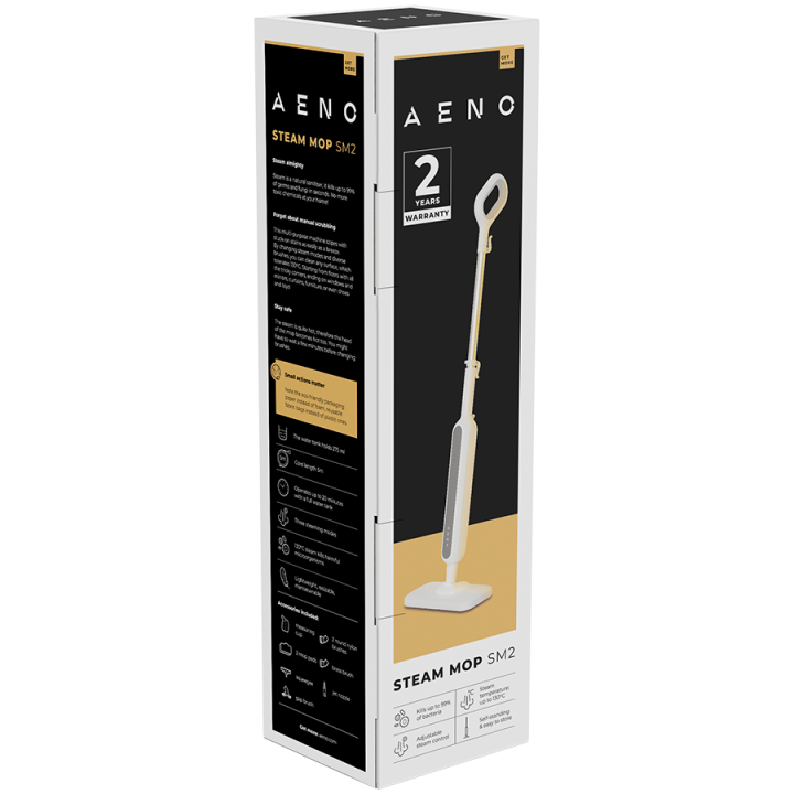 AENO Steam Mop SM2: 1200W, 130°C, IPX4, Tank Volume 275mL, 3 steam modes, self-standing