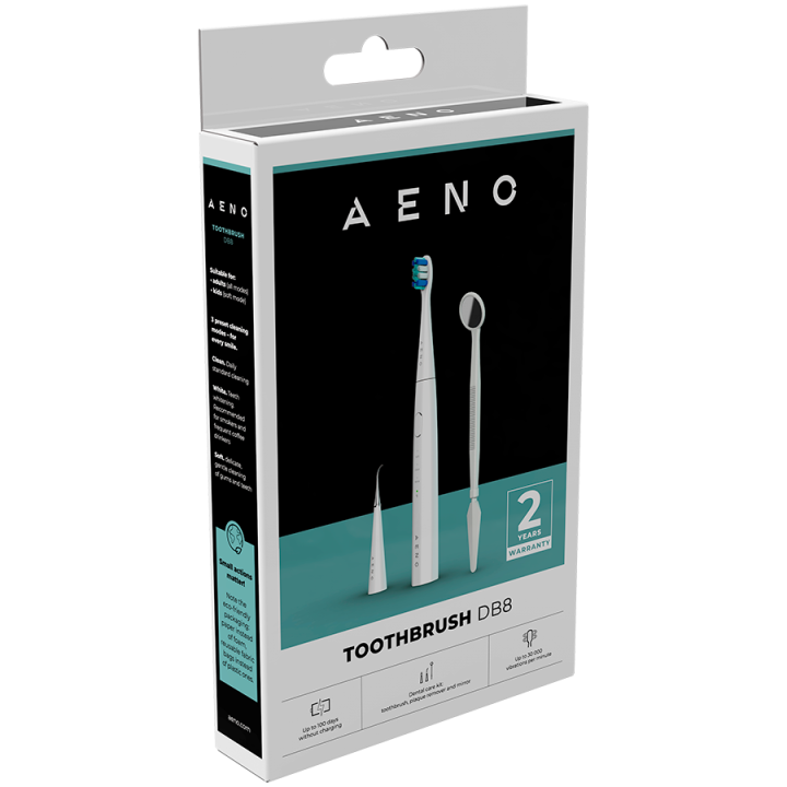AENO Sonic Electric toothbrush, DB8: White, 3modes, 3 brush heads + 1 cleaning tool, 1 mirror, 30000rpm, 100 days without chargi