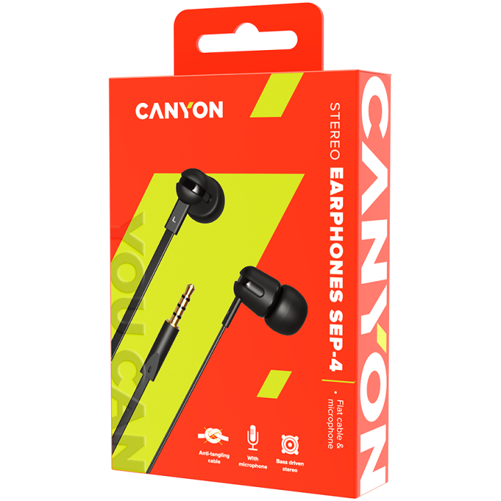 CANYON headphones SEP-4 Mic Flat 1.2m Black
