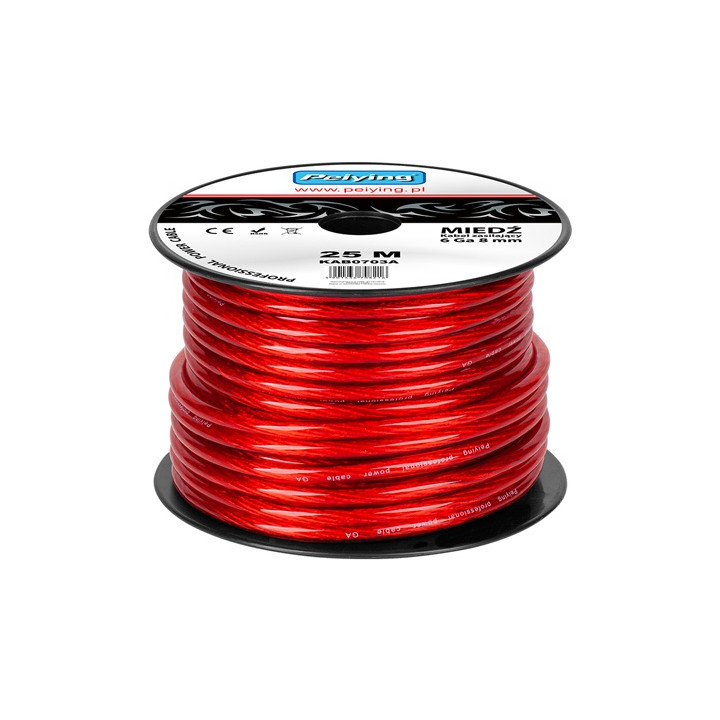 CABLU PUTERE CU 6GA (7.8MM/13.29MM2) 25M ROSU