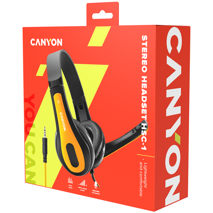 CANYON PC headset HSC-1 PC Mic Flat 2m Black Yellow