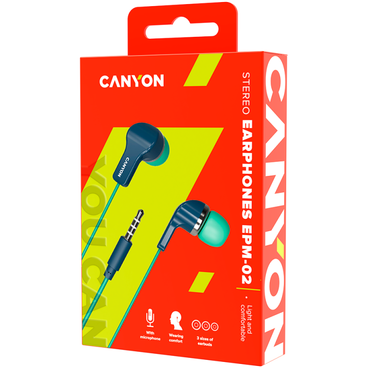 CANYON headphones EPM-02 Mic 1.2 m Blue Green