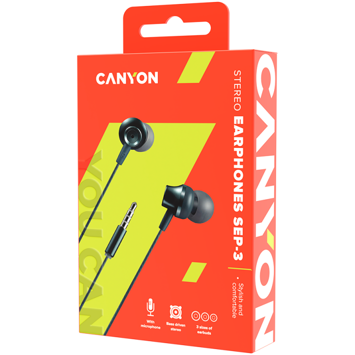 CANYON headphones SEP-3 Mic 1.2m Dark Grey