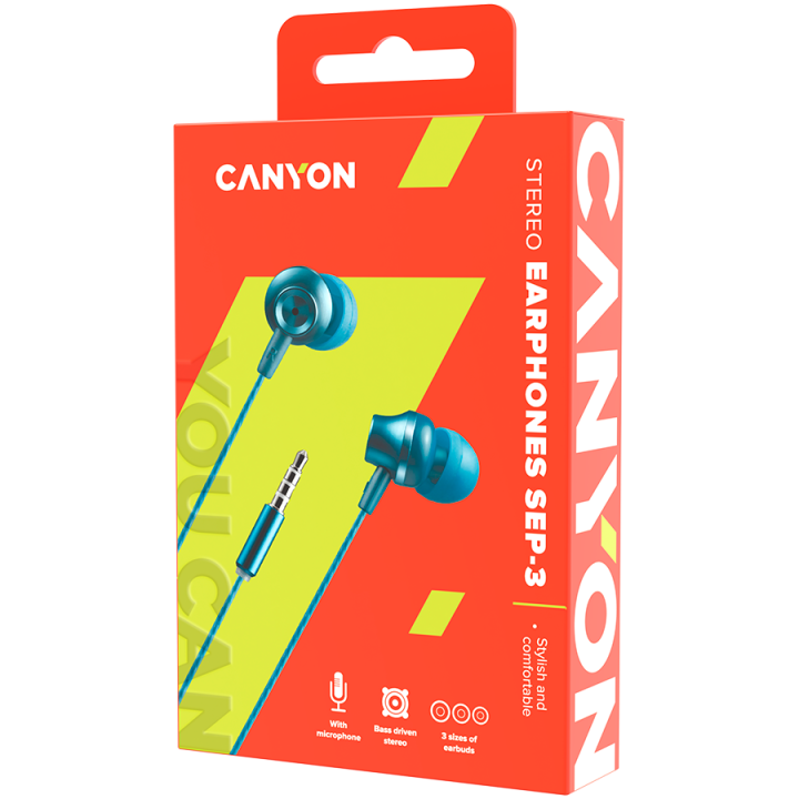 CANYON headphones SEP-3 Mic 1.2m Blue Green