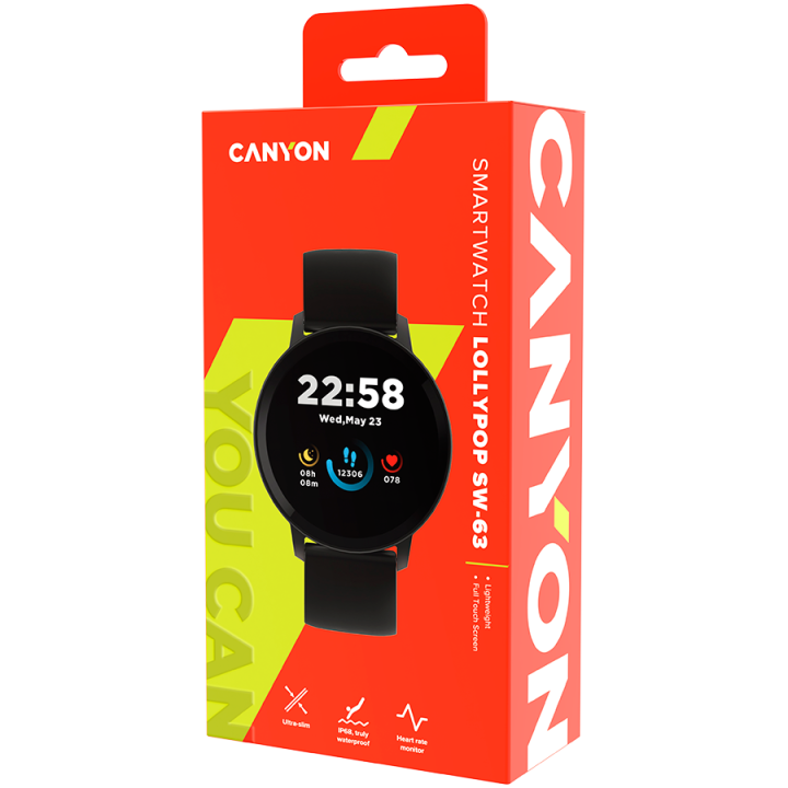 CANYON Lollypop SW-63, Smart watch, 1.3inches IPS full touch screen, Round watch, IP68 waterproof, multi-sport mode, BT5.0, comp