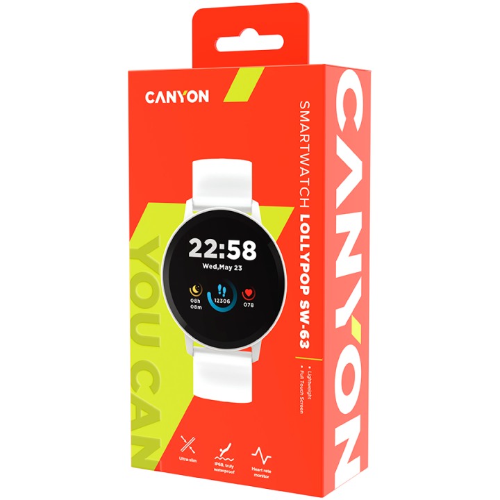CANYON Lollypop SW-63, Smart watch, 1.3inches IPS full touch screen, Round watch, IP68 waterproof, multi-sport mode, BT5.0, comp