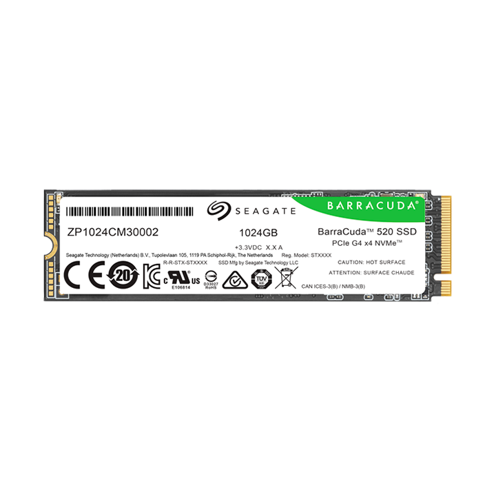 SSD SEAGATE BarraCuda 520 1.024TB M.2 2280-S2 PCIe Gen4 x4 NVMe 1.4, Read/Write: 5000/3200 MBps, TBW 250