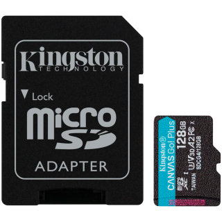 Kingston 128GB microSDXC Canvas Go Plus Gen4 200MB/s A2 U3 V30 Card + Adapter