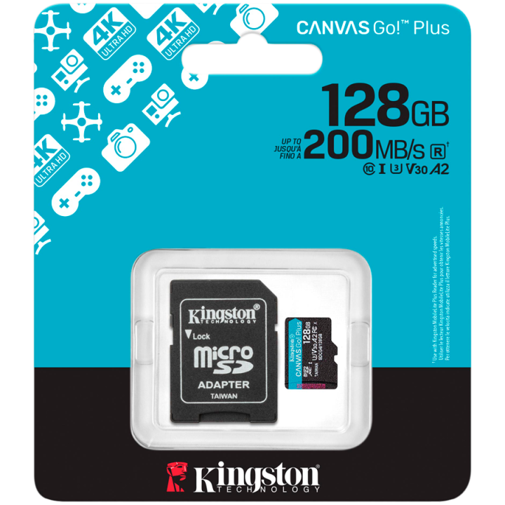 Kingston 128GB microSDXC Canvas Go Plus Gen4 200MB/s A2 U3 V30 Card + Adapter