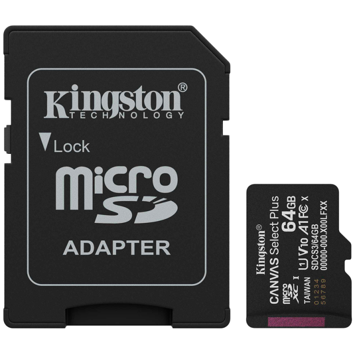 Kingston 64GB microSDXC Canvas Select Plus Gen3 100MB/s A1 Card + Adapter