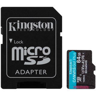 Kingston 64GB microSDXC Canvas Go Plus Gen4 200MB/s A2 U3 V30 Card + Adapter