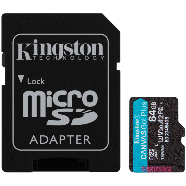 Kingston 64GB microSDXC Canvas Go Plus Gen4 200MB/s A2 U3 V30 Card + Adapter
