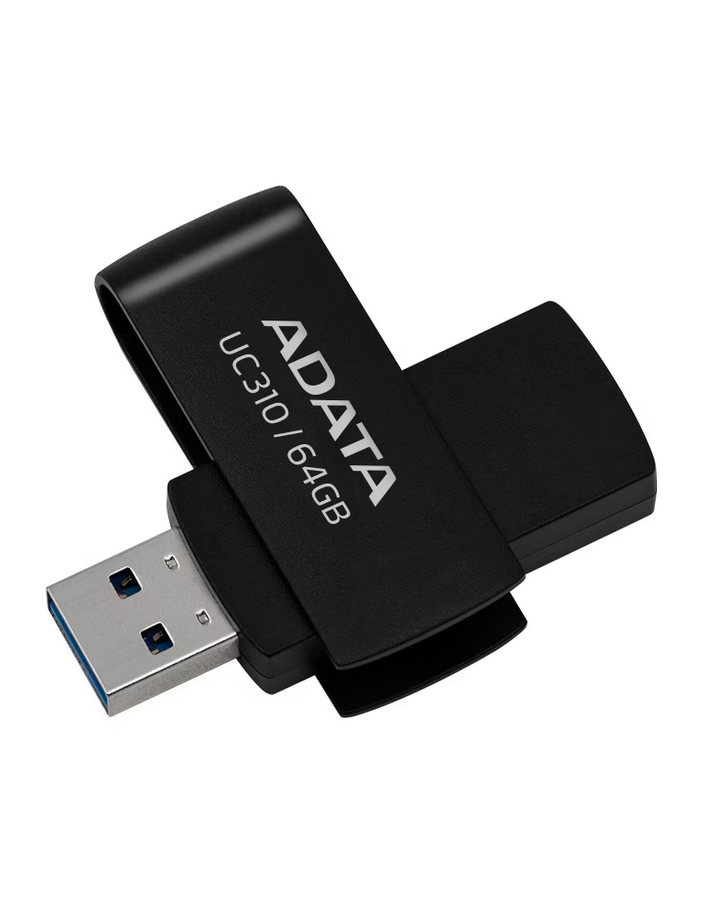 MEMORIE USB 3.2 ADATA 64 GB, protectie slide laterala, carcasa plastic, negru, "UC310-64G-RBK" (timbru verde 0.03 lei)