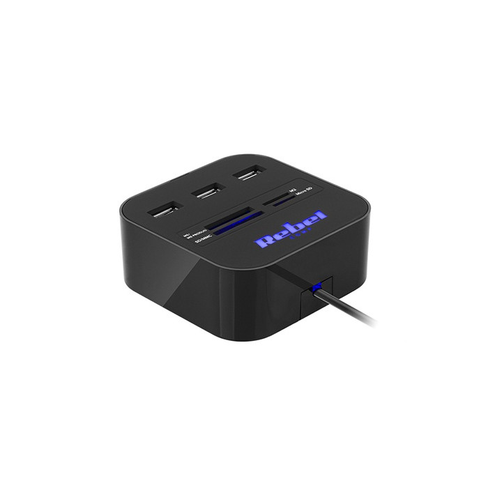 HUB 3X USB 2.0 SI CITITOR CARD SD/MICROSD REBEL