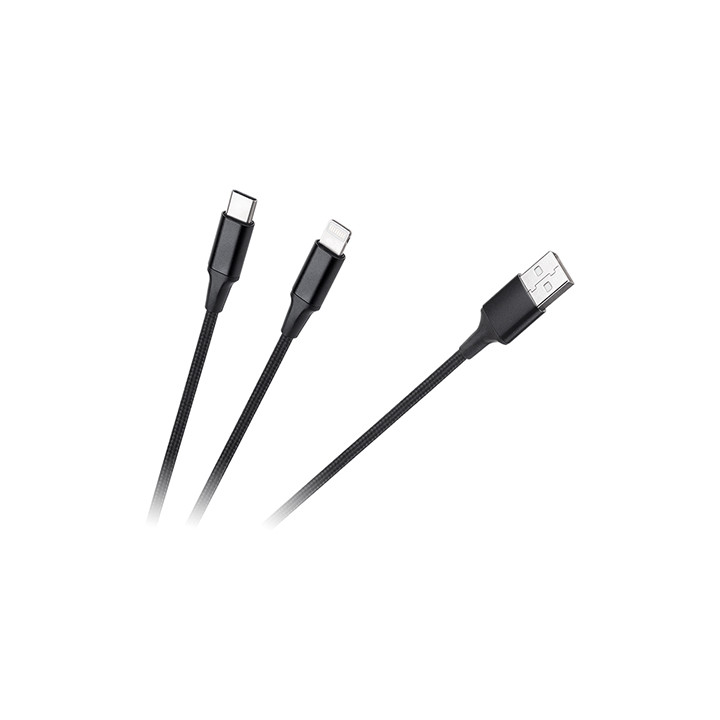 CABLU USB A - USB C/LIGHTNING (2+1) 1M