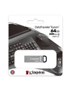 MEMORIE USB 3.2 KINGSTON 64 GB, clasica, carcasa metalic, argintiu, "DTKN/64GB" (timbru verde 0.03 lei)