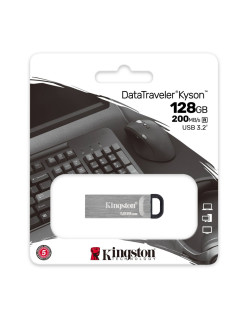 MEMORIE USB 3.2 KINGSTON 128 GB, clasica, carcasa metalic, argintiu, "DTKN/128GB" (timbru verde 0.03 lei)