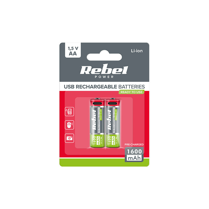 ACUMULATORI LI-ION AA R6 1600MAH USB-C BLISTER 2 REBEL