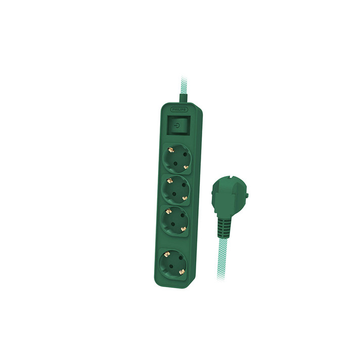 PRELUNGITOR CU INTRERUPATOR 4 CAI 1.5M VERDE PHILIPS