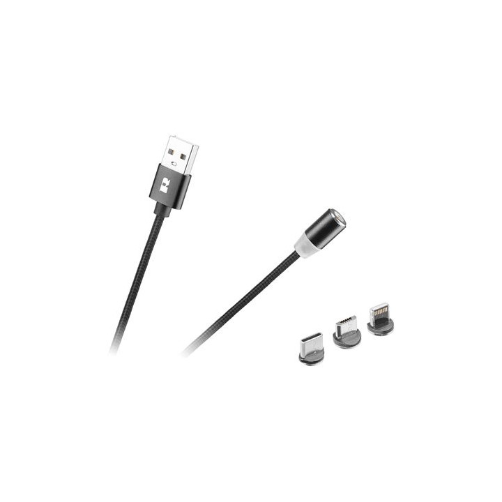 CABLU USB MAGNETIC 3 IN 1 100CM NEGRU REBEL